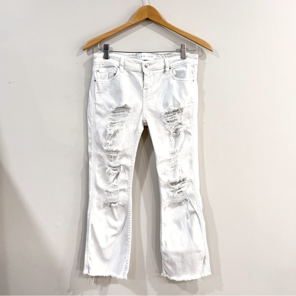IRO Jeans Women’s White Distressed Straight Leg Denim Cropped Size 28 Ajusté - Picture 1 of 10